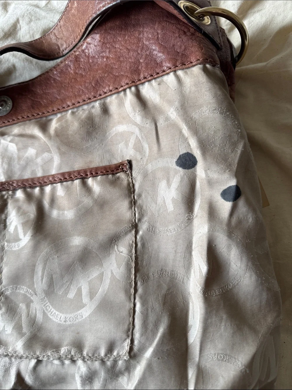Michael Kors Suede Stud-Accent Shoulder Bag in Taupe and Brown